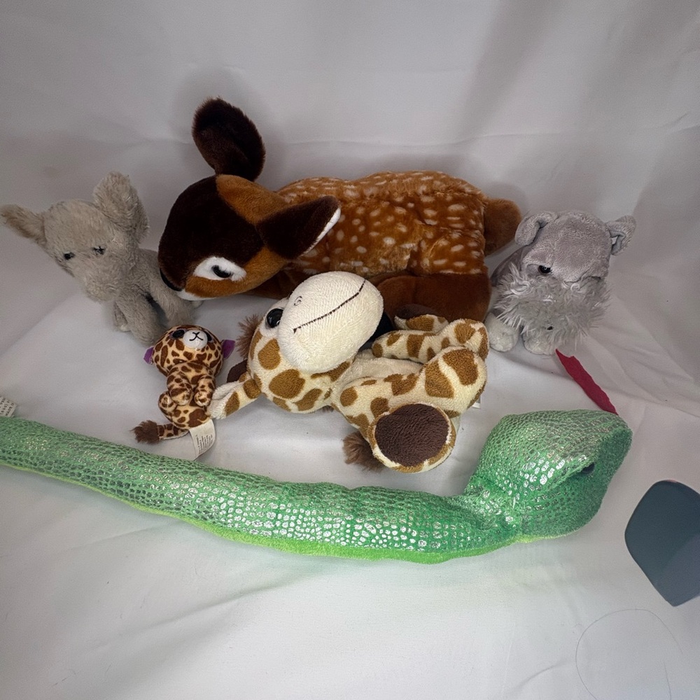 Giraffes, Elephant, Dog, Deer, Green Reptile Plush Toy, Plush Set of 6,